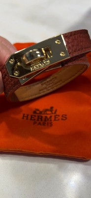 Hermes Mini Kelly Double Tour Brown Calfskin Leather Bracelet Yellow Gold Plated