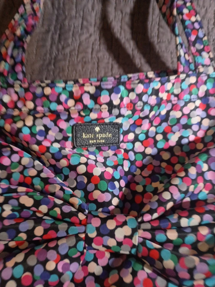 Kate Spade Confetti On Purpose Nylon Tote Bag Bow Travel Preppy Polka Dot - Image 3 of 4