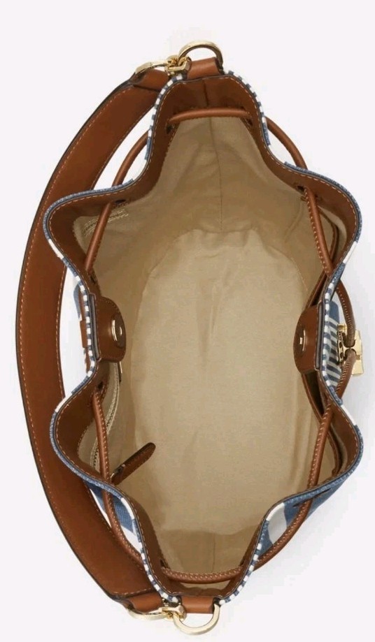 Ralph Lauren Andie Blue & Cream Striped Xbody Canvas Leather Bucket Bag RRP£369 image 7