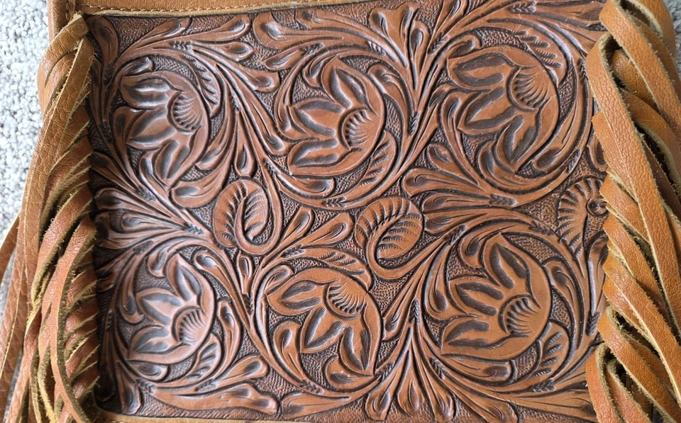 American Darling Hand Tooled Leather Fringe Crossbody Purse With Guitar Strap - Image 2 of 4