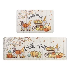 2Piece Anti Fatigue Kitchen Mat Seasonal Fall Holiday Party Vintage Farmhouse...
