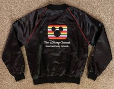 Vintage 80s The Disney Channel Satin Bomber Jacket Large Mickey Mouse Excellent