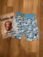 A Bathing Ape Blue Camouflage Cotton Sweat Shorts, Elastic Waist, Logo, Men's
