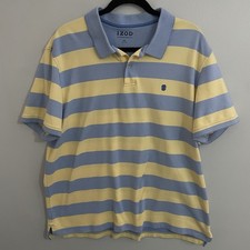 Izod the Advantage Men's XXL Polo Shirt Pastel Blue Yellow Stripped Shirt EUC