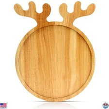 Small Wood Christmas Decor Tray 6" Round Plate MIni Wooden Xmas Cookies Trays