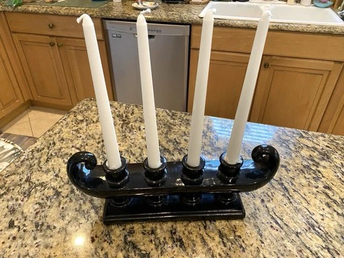 Red Wing Pottery Rumrill Manhattan Group Candleholder In Glossy Black.