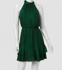 Adrianna Papell Women's Green Sleeveless Lined Halter-Neck A-Line Dress Size 14