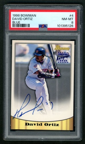 1998 Bowman David Ortiz Blue Certified AUTO #4 PSA 8 NM-MT