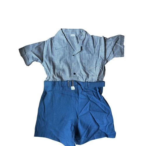 Vtg 40s Deadstock Boys 2-Piece Blue Striped Set - Sz 6 American Pickers Find!