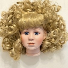 VTG Porcelain Doll Head Parts For 16 Dolls Blonde Curly Wig Blue Eyes Replace