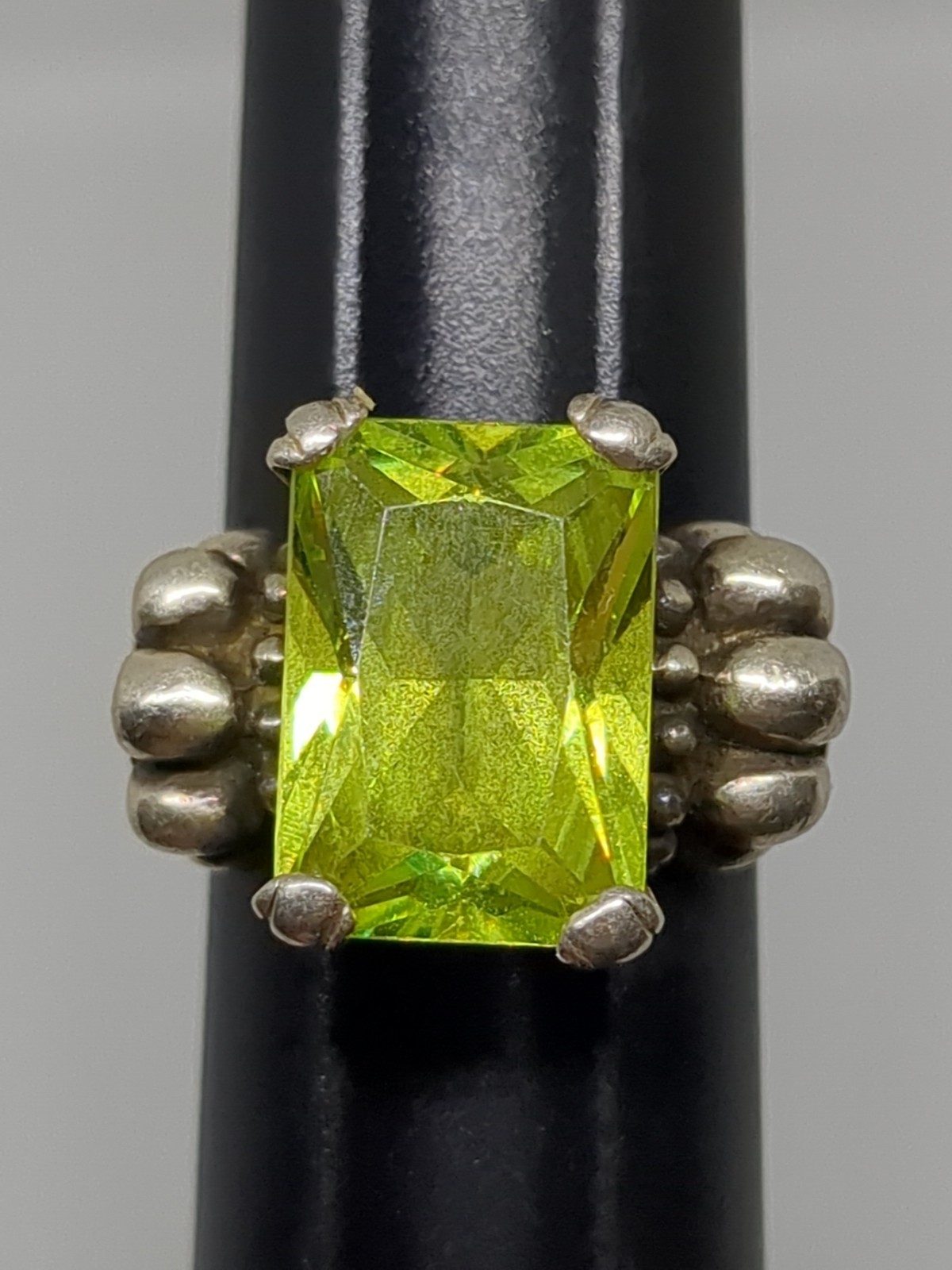 Sterling Silver 925 Large Rectangular Green CZ Ri… - image 7