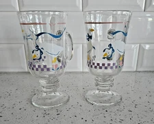 Vintage 80s Set of 2 Goose Iris Coffee Mug Glass By Libbey Geese at 6” Tall