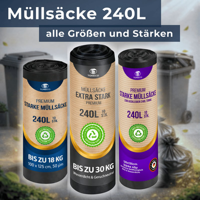 Stabile Müllsäcke Müllbeutel 240L SCHWARZ - Abfalltüten - 10 bis 300 Säcke