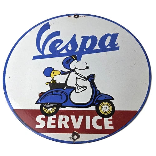 Vintage Vespa Sign - Snoopy Gas Service Station Porcelain Advertising Sign