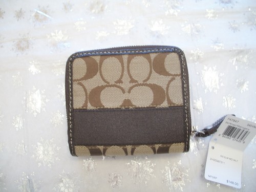 COACH SIGNATURE STRIPE MEDIUM WALLET 47847 KHAKI MAHOGANY NWT BEAUTIFUL!! - Picture 4 of 9