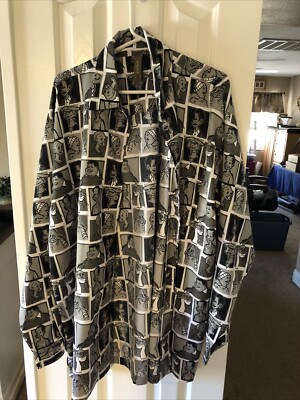 Plati FUBU Fat Albert Faces Shirt 2XL Black Gray Button-Up LS Hip Hop Streetwear
