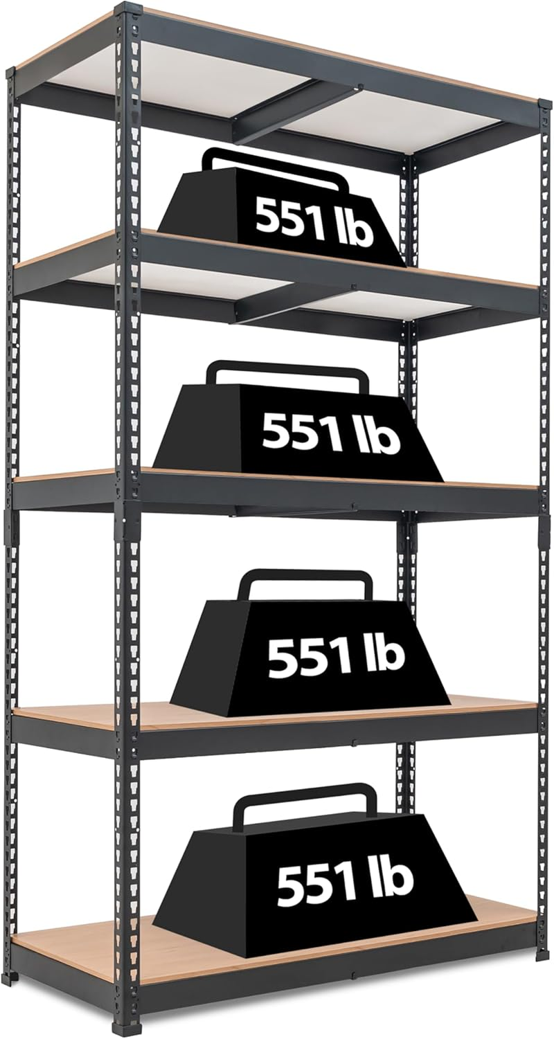 5-Tier Laminated Boltless Heavy Duty Metal Shelving Unit Adjustable Garage Stora