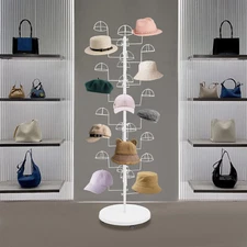 Freestanding Hats Rack Stand Metal Hats Display Stand with 30 Circular Hooks