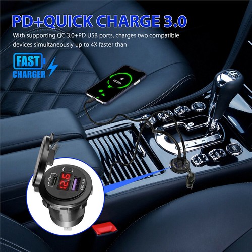 QC 3.0 Double Prise USB Chargeur LED Voltmètre 12V Prise de Puissance pour Voiture Bateau RV - Photo 17 sur 48