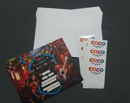 12 tarjetas de invitación de fiesta de cumpleaños de Disney COCO 12 sobres 12 pegatinas - Imagen 3 de 4