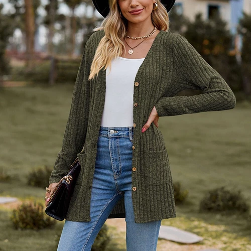 Damen Strickjacke Langarm vorne offen drapiert Pullover Knopfleiste Basic Cardigan - Bild 25 von 32