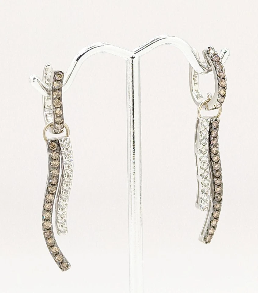 14K белое золото 6,3 г шампанского бриллиант падение подвеской кисточки бар крошечные серьги-кольца - Изображение 4 из 4