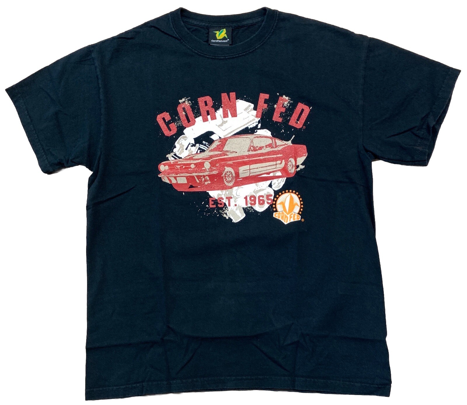 PONY T shirt Corn Fed Mustang fondata 1965 Ford Cars taglia media cotone nero