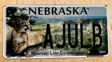 GRAPHIC NEBRASKA MOUNTAIN LION CONSERVATION VANITY LICENSE PLATE " AJULB " NEB