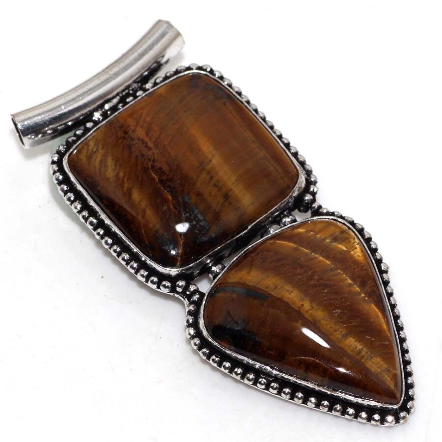 Tiger Eye Gemstone Pendant Handmade 2.5 Inch Boho Aesthetic Jewelry JW