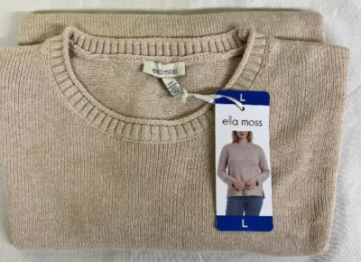 Ella Moss Women's Crewneck Cozy Long Sleeve Sweater Tan Large (142)