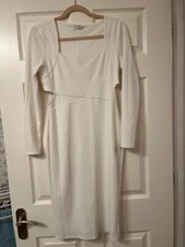 Miss SelfridgeWhite Midi Fitted Dress With Side Cut Out, Size 12