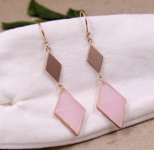 Handmade Solid 925 Silver Rose Gold Plated Jewelry Rose Quartz Dangle Earring - Picture 41 of 45