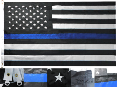 USA Thin Blue Line 6x10 6'x10' Nylon Embroidered Flag Banner Grommets & Rings 