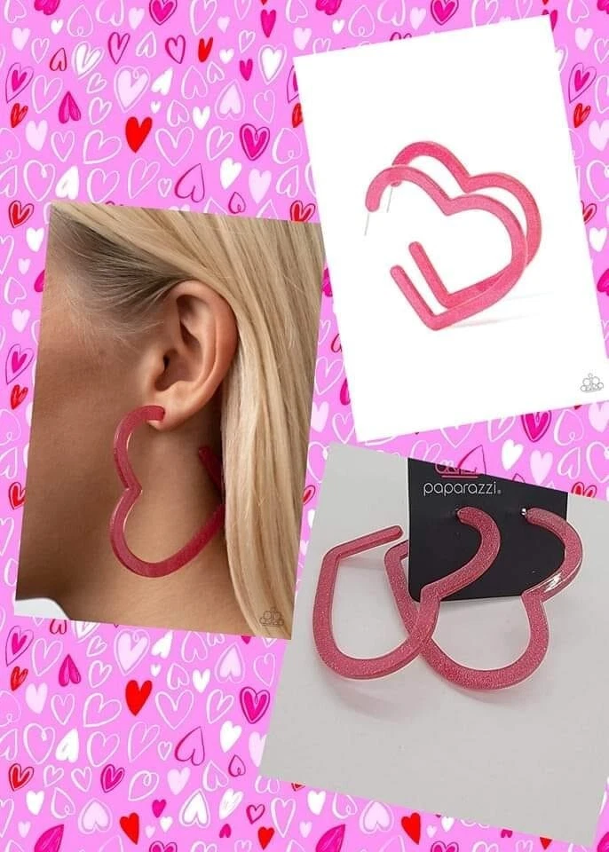 Pink heart hoop earrings sale