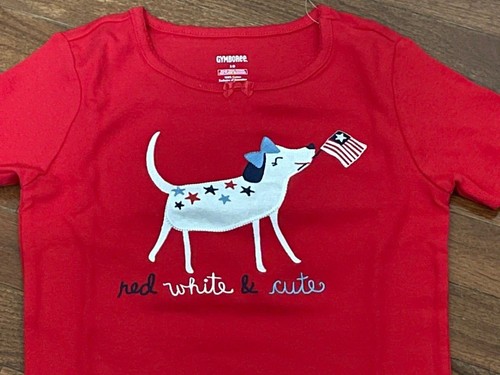 Gymboree Girls Red White and Cute Dog Flag Stars Gymmies Pajamas Size 8 New - Picture 4 of 9