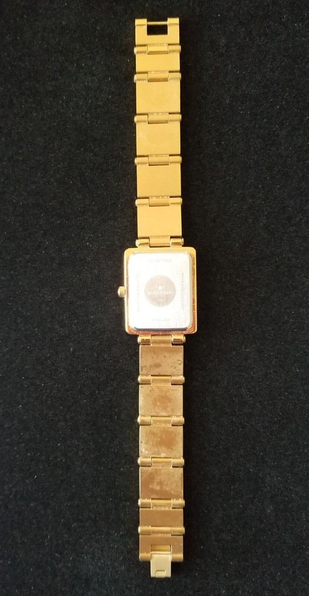 Tauan Gold Tone Watch Black Dial Crystal Markers Link Band  display picture 3