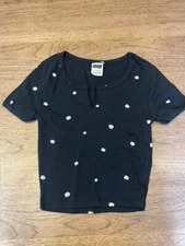 PINK Victoria’s Secret Black Floral X-SMALL Perfect Baby Notch Short Sleeve Tee