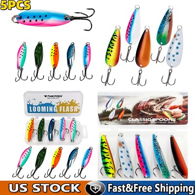 5PCS Spoon Fishing Lures Kit Bass Fishing Swimbaits Spinner Baits Metal Walley