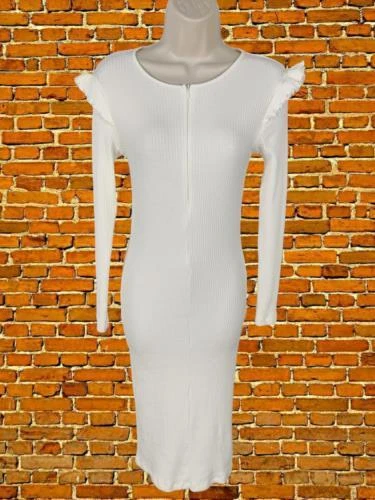 OFF WHITE ABITO CASUAL MIDI BIANCO A COSTINE ZARA TAGLIA SMALL S NUOVO CON ETICHETTE