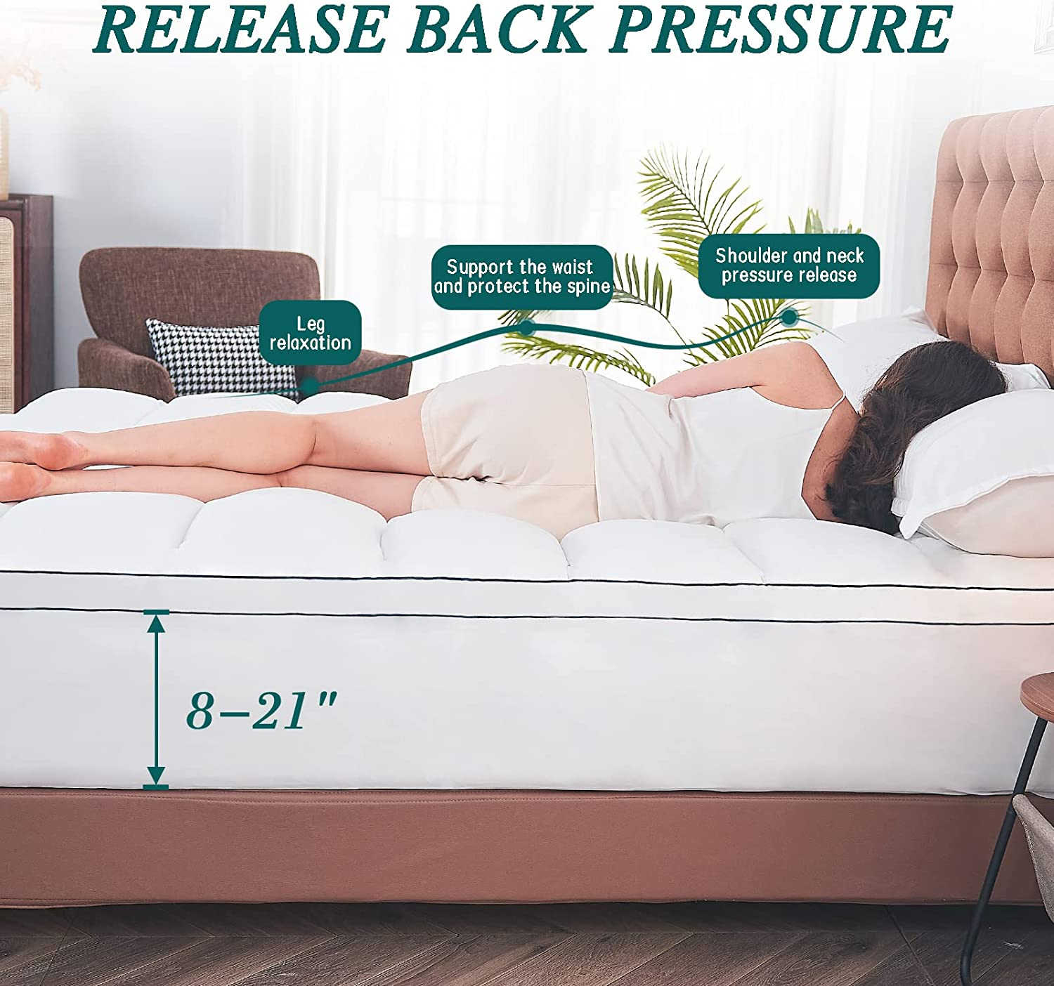 Mattress Topper Queen, Cooling Mattress Pad Cover, Extra Thick Pillow