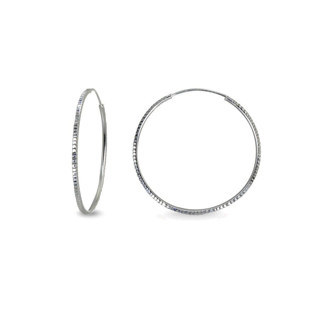 Pendientes de aro de plata 925 sin fin de 1,5 mm con corte de diamante forrados con tubo cuadrado redondo de 35 mm