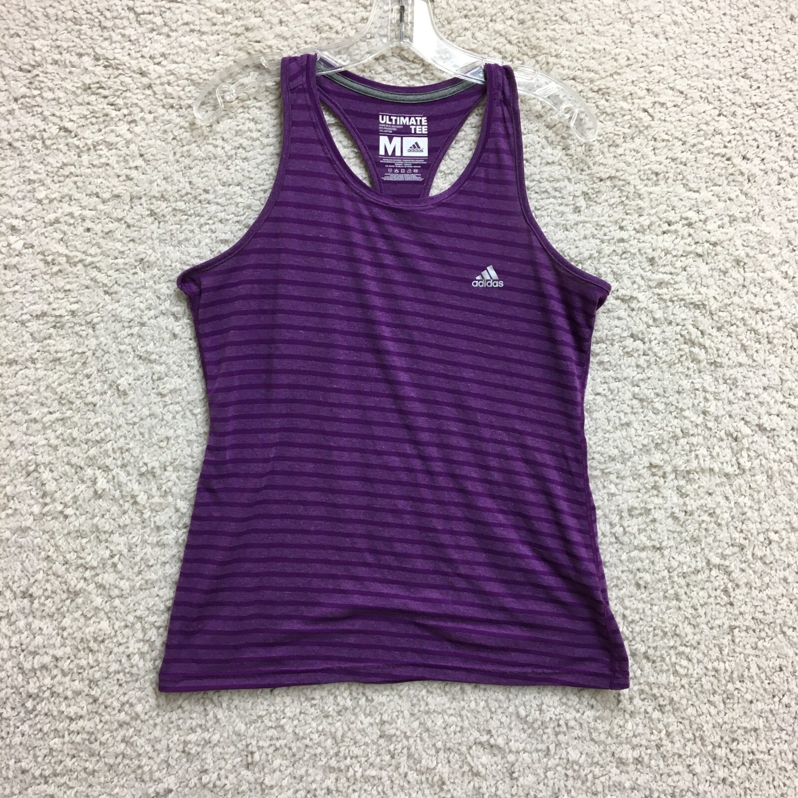 Adidas Tank Top Shirt Medium Adult Purple Ultimate Tee Striped Racerback Women M