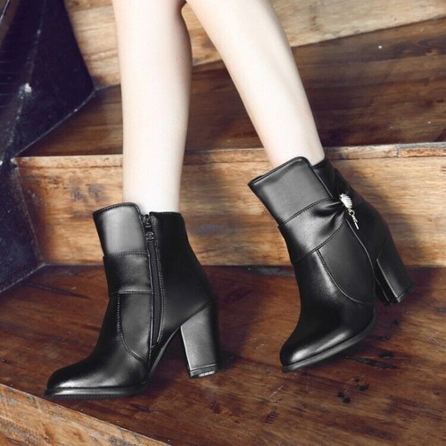 Zapatos para mujer de cuero sintético tacones altos con cremallera botas al tobillo talla grande EE. UU. - Imagen 15 de 19