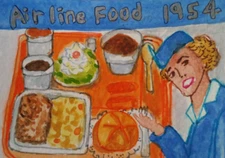 ACEO Original - Airline Food & Flight Attendant - Watercolor 2.5 x 3.5 Signed