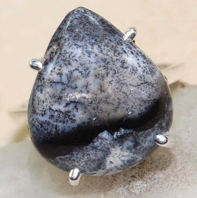 Natural Winter Dendrite Opal 925 Solid Sterling Silver Ring Jewelry Sz 7 @17-1