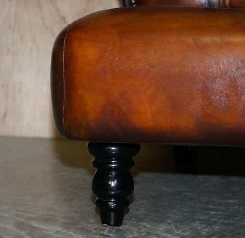 RESTORED CONTEMPORARY HAND DYED BROWN LEATHER CHESTERFIELD DESIGNER SOFA - Picture 10 of 12