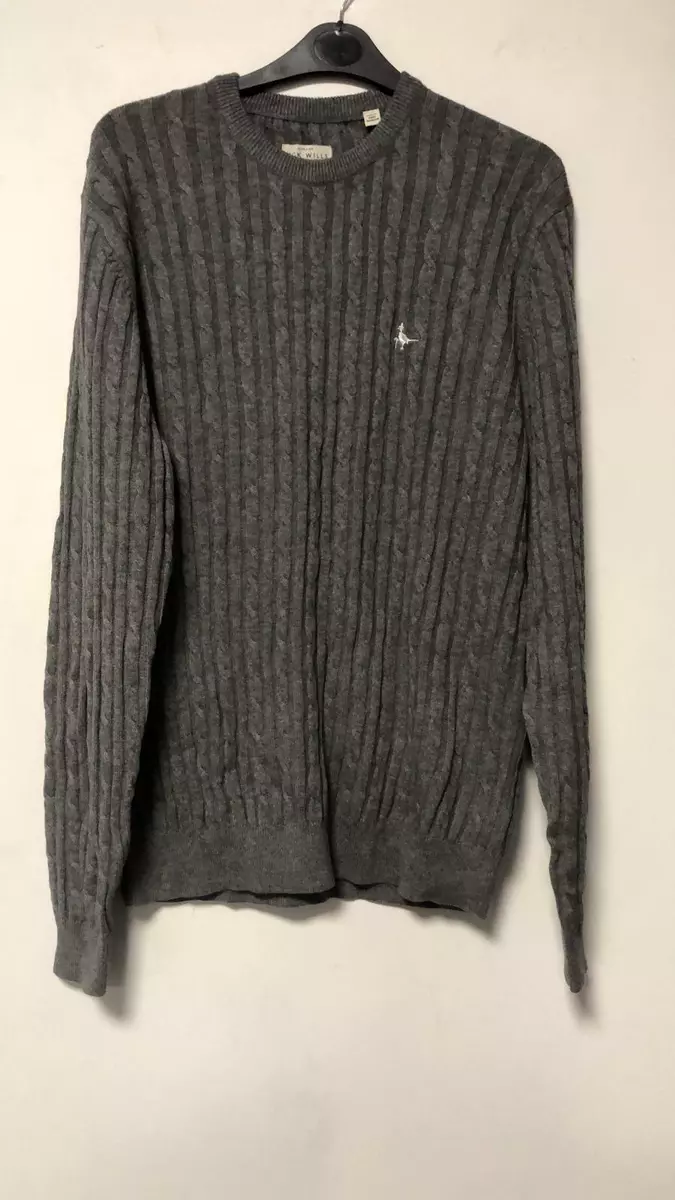 Jack Wills Marlow Wool Blend Cable Knit Crew Jumper Grey XL TD003