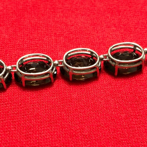 Blackened Sterling Silver 925 Oval Smoky Topaz 7.5" Ladies Tennis Bracelet - Picture 6 of 10