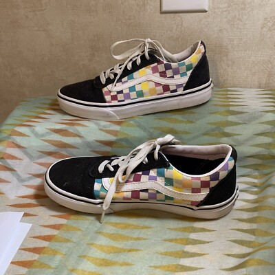 Vans Missy Old Skool Kids Rainbow Checkered Shoes Lace Up  display picture 2