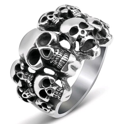 New European and American Skull Dominant Men Women Gost  Head Ring Steel Ring